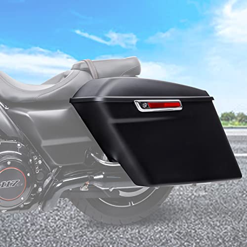 TCT-MOTORPARTS Matte Black 5" Extended Stretched Saddlebags Saddle Bags Fit for Harley Touring 2014-2024 Street Glide, Road King, Electra Glide, Ultra-Classic - color: Matte Black w/ Chrome Latches, size: Stretched