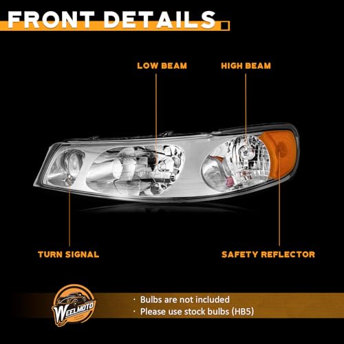 WEELMOTO Halogen Headlights Assembly for 1998-2002 Lincoln Town Car