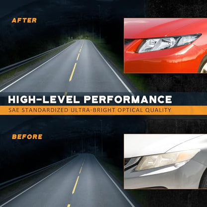 WEELMOTO Halogen Headlights Assembly for 2012-2015 Honda Civic 4Dr Sedan - color: Clear Lens l Black Housing l Clear Reflector