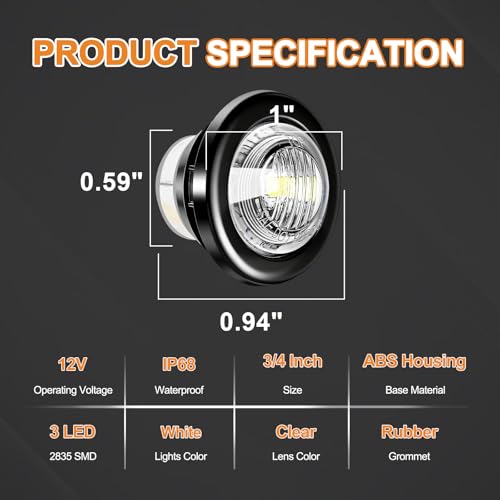 20PCS 3/4" Strobe Flash+Steady Marker Lights Dual Function LED Trailer Side Clearance Tail Round Lights 12V Brake Stop Turn Signal Warning Lamps for Trailer Truck Bus ATV UTV Van RV (20 White) - color: White