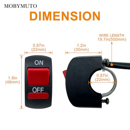 7/8'' 22mm Motorcycle Handlebar Switch, Handlebar Toggle Switch with On Off Push Button for U5 U7 U2 Motorcycle, Dirt Bike, ATV, Kart, Mini Bike, E-Bike, Scooter Handle Kill Switch.