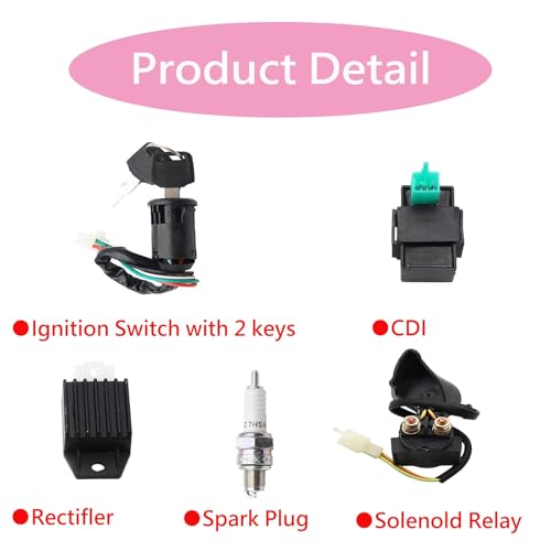 PRO BAT 110cc ATV Full Wiring Harness w/ 2-Coil Stator 5-Pin AC CDI - color: White Spark Plug