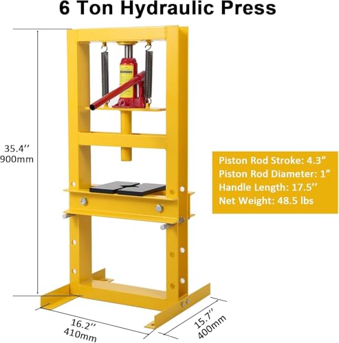 Hydraulic Shop Press, 6 Ton H-Frame Bearing Press with Adjustable Height - size: 6T