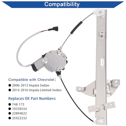 Obaee 748-173 Front Right Passenger Side Power Window Lift Regulator with Motor Compatible with Chevrolet Impala 2006-2013/ Impala Limited 2014-2015 - size: Front Right Passenger Side