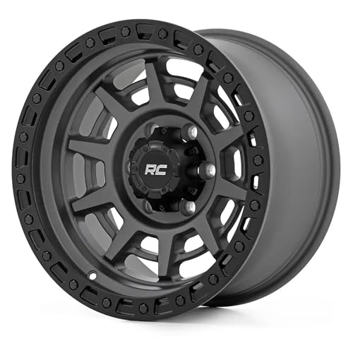 Rough Country 85 Series 17x9 Wheel - 5x5.5" Bolt Pattern, 0mm Offset, Gunmetal Gray with Black Simulated Beadlock, One-Piece Aluminum Off-Road Wheel