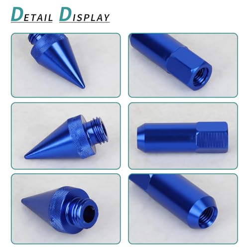M12x1.5 Spikes Lug Nuts, 20pcs 60mm Aluminum Wheel Nuts - color: Blue