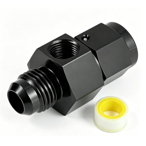 8AN Male Flare to -8 Female Swivel Fuel Pressure Take Off Fitting with 1/8" NPT Gauge Port, CNC Machined Anodized Black, for E85 Gasoline Methanol Racing Fuel Systems - size: AN8 with 1/8 NPT Port