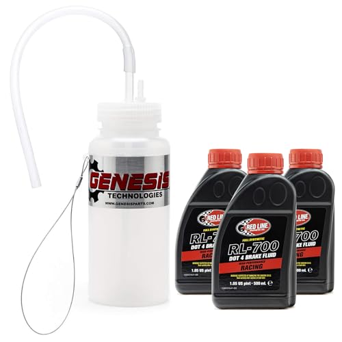Red Line RL-700 High Performance Racing DOT 4 Brake Fluid (3 Bottles) with Genesis Brake Bleeder Bottle - color: RL-700 High Performance Racing, size: 3 PACK + Bleeder