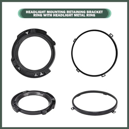 7 Inch Round Headlight Mounting Retaining Bracket Ring with Headlight Metal Ring Fit for 2007-2018 Jeep Wrangler JK JKU Sport Rubicon Sahara Unlimited, 1 Pair, Left & Right, Black - color: JK, Kit