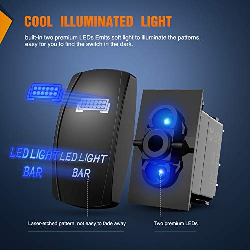 Nilight - 90001B LED Light Bar Rocker Switch 5Pin Laser On/Off LED Light 20A/12V 10A/24V Switch Jumper Wires Set for Jeep Boat Trucks,2 Years Warranty,Blue - color: Blue, size: LED LIGHT BAR