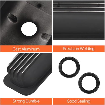 Black Valve Covers Short Style Finned - color: Black, size: SBC 87-97