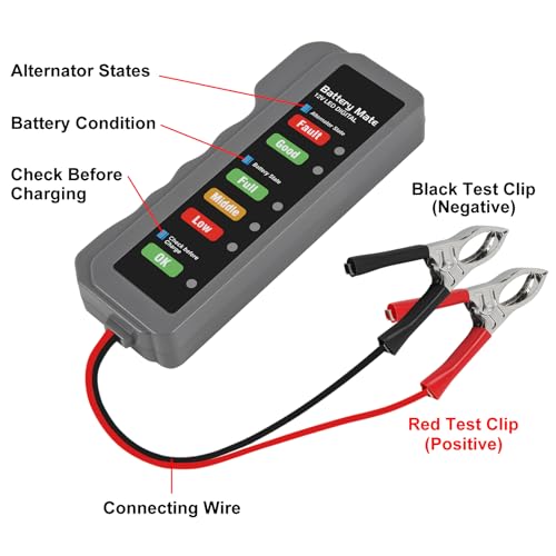 12V car Battery Tester, Alternator Tester Automotive,Battery Checker, Analyzer to Check alternator & Battery Charging System,LED Indication (A) - color: A