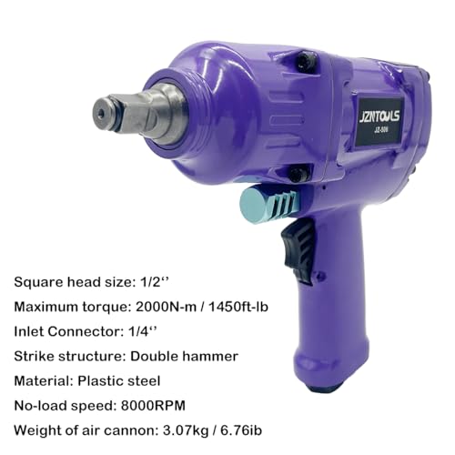1/2-Inch Aluminum Air Impact Wrench - High Torque 1450 ft-lbs - Heavy Duty Twin Hammer，8-Piece CR-V Steel Impact Socket Set ，Heavy Duty Pneumatic Impact Wrenches for Automotive Repair - style: 1/2-Inch/1450 ft-lbs(Plastic Steel Enclosure)