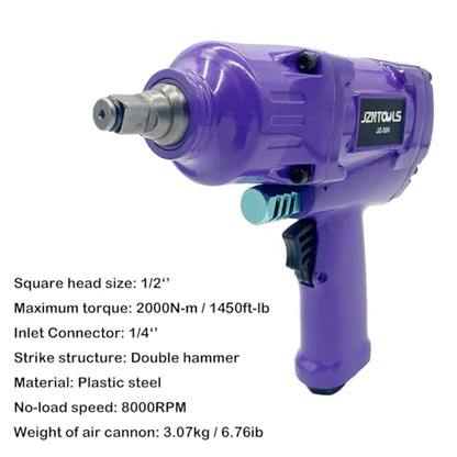 1/2-Inch Aluminum Air Impact Wrench - High Torque 1450 ft-lbs - Heavy Duty Twin Hammer，8-Piece CR-V Steel Impact Socket Set ，Heavy Duty Pneumatic Impact Wrenches for Automotive Repair - style: 1/2-Inch/1450 ft-lbs(Plastic Steel Enclosure)