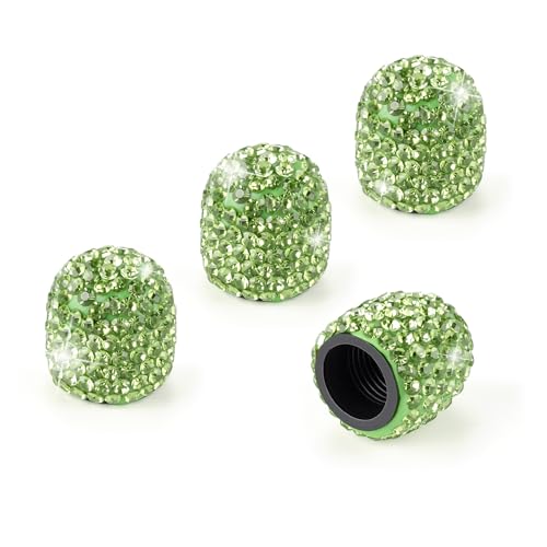 JUSTTOP 4 Pack Handmade Crystal Rhinestone Car Tire Valve Stem Caps, Universal for Cars, Trucks and Motorcycles - Green - color: Green
