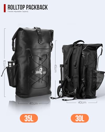 Grapelet Motorcycle Sissy Bar Bag, Waterproof Roll-Top Dry Backpack 35L
