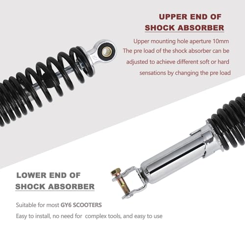 Minho Motorcycle Dual Rear Shock Absorbers with Adjustable Spring Preload in Heavy Iron Material Compatible with Chinese GY6 Scooter Mopeds Taotao Tank Jonway Roketa,325MM Length,10MM Mounting Hole - size: 325mm