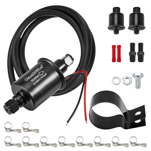 CarBole 5-9 PSI Fuel Pump 12V Low Pressure Gas Pump with Filters Hose Clamps, 5/16" ID Fuel Line Kit for Carburetor Generator Lawn Mower Transfer Diesel - size: 5-9 PSI + 6.56 FT Hose
