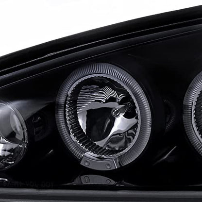 SPEC-D TUNING Glossy Black Smoke Dual LED Halo Projector Headlights - color: Glossy Black Housing Smoke Lens