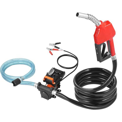 VEVOR Fuel Transfer Pump, 12V DC 15 GPM 1/4 HP, Portable Electric Diesel Transfer Pump with Auto Shut-Off Fuel Nozzle, Long Inlet & Outlet Hose for Gasoline, Diesel, Kerosene, Methanol Blends - size: 12V 15GPM Portable