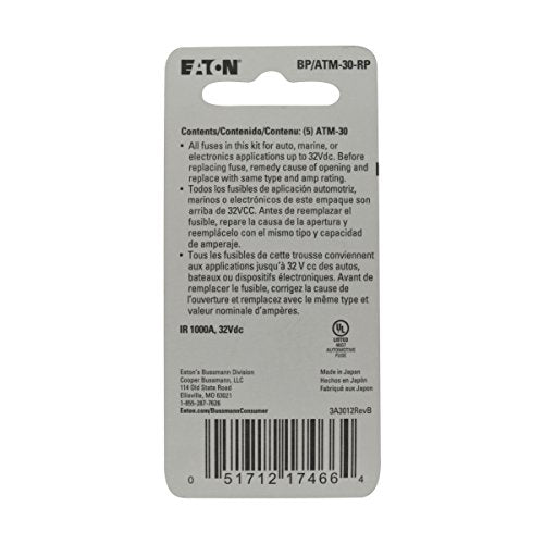 Bussmann BP/ATM-30 30 Amp Fast Acting Mini-Fuse (Pack of 3) - size: ATM 30 (Pack of 3)
