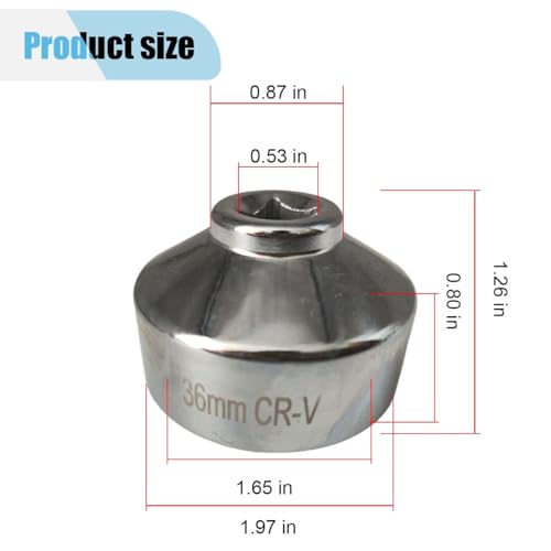 BDZMC 36mm Oil Filter Wrench, 3/8" Drive Socket Wrench, 6 Point Oil Filter Removal Tool, Chrome Vanadium Steel Wrenches for Most Cars (36 mm) - size: 36 mm
