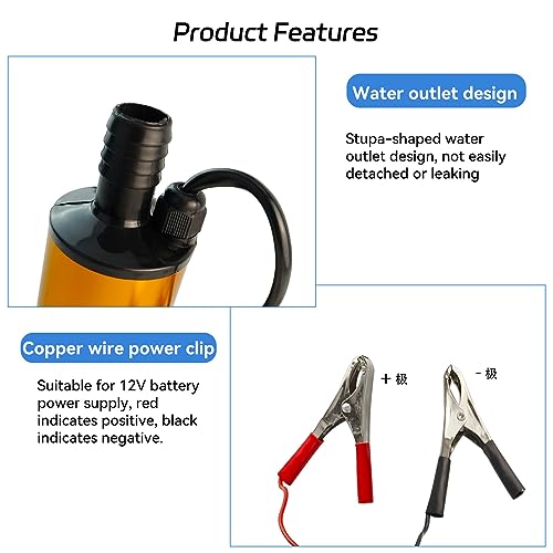12V 80W Submersible Transfer Pump Water Diesel Oil for Auto Marine Farm