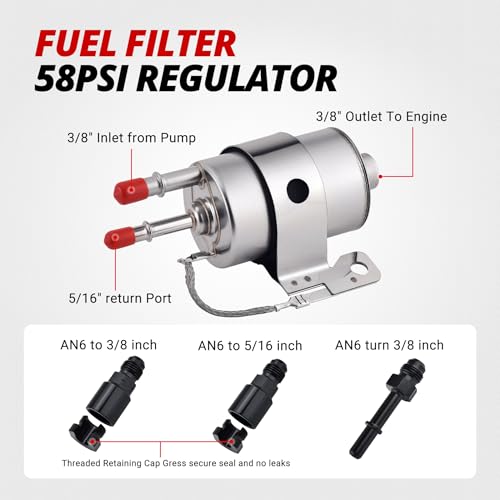 EVIL ENERGY 58 PSI Fuel Filter Regulator with External High Flow 300LPH Electric Inline Fuel Pump Compatible with LS Swap EFI Conversions (Fits 4.8L/5.3L/6.0L V8)