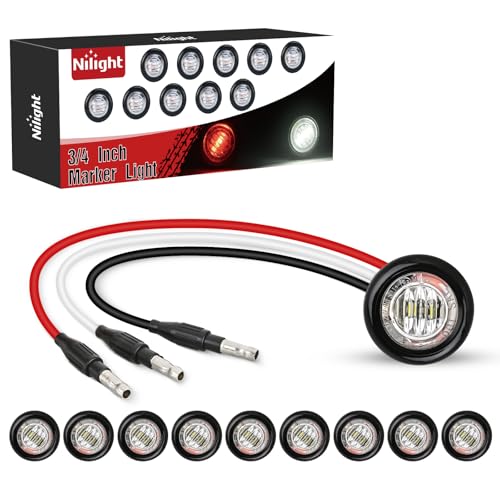 Nilight 3/4 Inch Dual Color Marker Light Red Brake White Clearance Lights - color: Red White 10Pcs