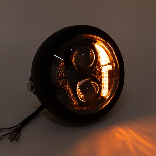 Motorcycle Headlight Assembly Round LED 6.5 inch Front Headlamp High/Low Beam Head light for Bobber Cafe Racer Motorbike (Style A) - style: Style A