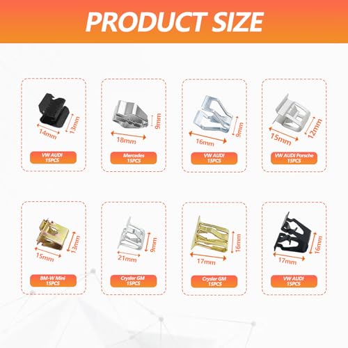 270Pcs 18 Sizes Auto Car U-Clip Metal Trim Panel Spring Clip Trim Moulding Clip Kit 4A0-867-276A Compatible with VW Audi