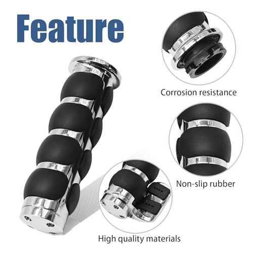 EATAKWARD 1 Inch Motorcycle Handlebar Grips 25MM Universal Non-Slip Handlebar Throttle Grips w or Throttle Assist Black Chrome Replacement for Harley Davidson Replacement for Suzuki Kawasiki