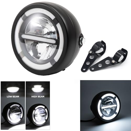 Motorcycle Headlight Assembly, Universal 6.3inch High Low Beam DRL Head Lamp with bracket for Cafe Racer Bobber Chopper