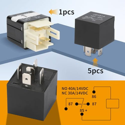 12V Pre-Wired Fuse Relay Box,6 Relays and 6 ATC/ATO Blade Fuses, 5 * 5-Pin 1 * 4Pin 40A Relay Block and Kit, for Cars Truck - size: 40A 6 Relay 6 Fuse(old style)