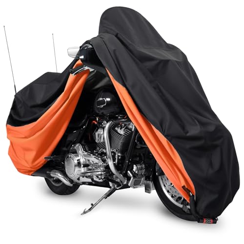Amazicha Waterproof Motorcycle Cover with Side Top Box Fit for Harley Davidson Touring Street Glide Ultra Limited Road Glide Electra Glide Honda, 116"x 47" x 53" All‑Weather Outdoor Protection