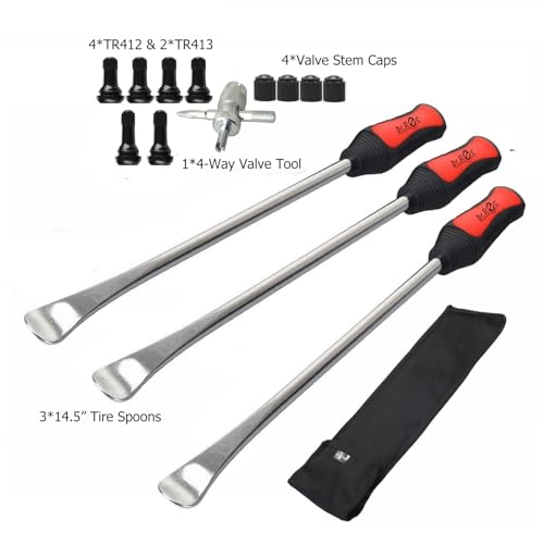 Dr.Roc 14.5 inch Perfect Leverage Tire Spoon Lever Iron Tool Kit Motorcycle Dirt Bike Lawn Mower Professional Tire Changing Tool with Stable Bag 3 PCS Tire Spoons with Tire Valve Stem TR412 TR413 - size: 3PCS