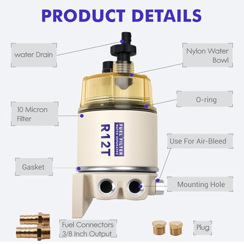 R12T Marine Fuel Water Separator Filter Kit, 10 Micron