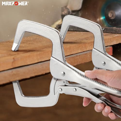MAXPOWER 11-inch Locking C Clamp, Heavy Duty C-Clamp Locking Pliers with Regular Tip for Welding - 4 Pack - size: 4pcs 11"