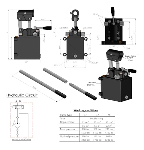 Spare Parts Holland - Double Acting Hydraulic Piston Hand Pump with Release Knob, Hand Operated Hydraulic Pump 3/8" NPTF Ports (2.7 CID 1 Qrt Tank (0.27 Gal) - style: 2.7 CID 1 Lt. tank (0.27 Gal)