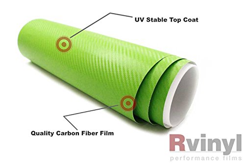 Rwraps 3D Carbon Fiber Vinyl Car Wrap Film in Green - 5ft x 1ft - Vehicle Sheet Roll with Adhesive Back and Air Release Technology - color: 3D Carbon Fiber Green, size: 5ft x 1ft