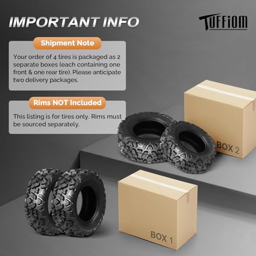 TUFFIOM Set of 4 ATV/UTV All-terrain Tires 25x8-12 Front 25x10-12 Rear, 6 PR, Tubeless - size: 25x8-12 & 25x10-12