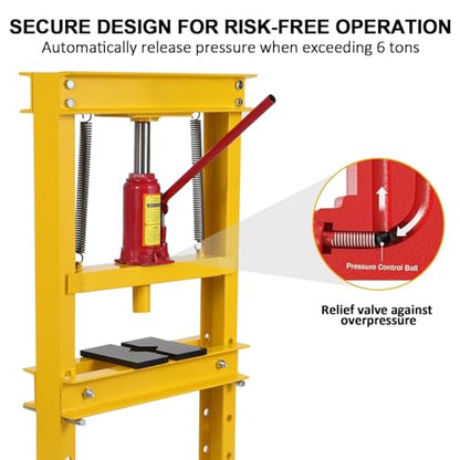Heavy Duty H-Frame Hydraulic Shop Press – 12 Ton Capacity, Adjustable Floor & Benchtop Design, Includes Press Plates, Ideal for Bearing & Metal Straightening in Automotive, Garage &