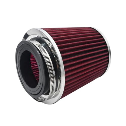 Anxingo Universal Clamp-On Air Filter for 3/3.5/4 inch High Performance Replacement Air Filter, Washable and Reusable Cone Cold Air Intake,Clamp-On Car High Flow Dry Air Kit (Red)
