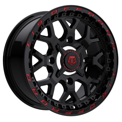 TIS UTV 558BMRL 14X7 Gloss Black w/Milled Red Lip Logo - 4X156 Bolt Pattern, +38 Offset, Hub Bore 132.5mm - color: Gloss Black w/Milled Red Lip Logo, size: Size: 14X7 | BP: 4X156 | Offset: +38
