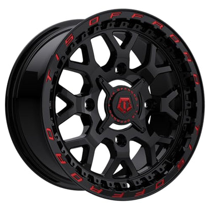 TIS UTV 558BMRL 14X7 Gloss Black w/Milled Red Lip Logo - 4X156 Bolt Pattern, +10 Offset, Hub Bore 132.5mm - color: Gloss Black w/Milled Red Lip Logo, size: Size: 14X7 | BP: 4X156 | Offset: +10