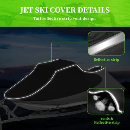 COVERVIN Jet Ski Cover, Jetski Covers 2 Seater Waterproof UV Resistant Jetski Cover with Air Vent & Windproof Buckles, All Weather Universal for Yamaha Seadoo Lengths 116" to 125" (Black&Gray) - color: Black&Gray, size: Lengths 116" to 125"