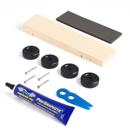 Pinewood Pro Drilled Car Kit | 3 Oz Flex Weight | Graphite | Wheel Spacer