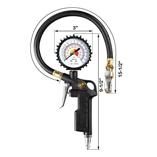 CZC AUTO Tire Inflator Deflator Air Pressure Gauge with Rubber Hose
