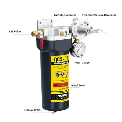 NANPU QC2 1/2" NPT Desiccant Air Dryer with Regulator and Gauge - size: 1/2" NPT