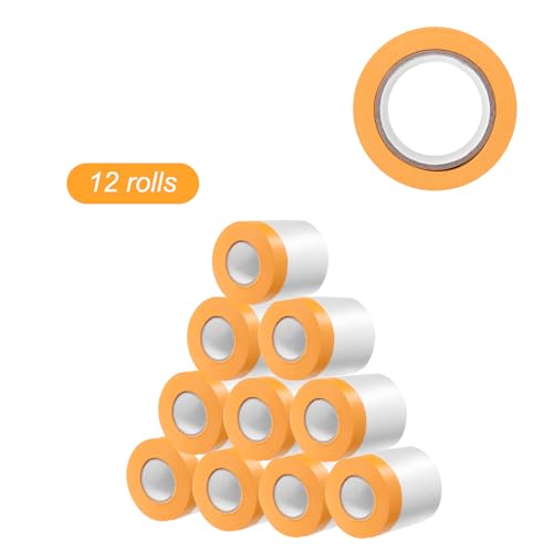 HARFINGTON 12 Rolls Pre-Taped Masking Film 15.7" x65.6ft Tape and Drape Painters Plastic Drop Cloth Film with Tape Plastic Sheeting for Automotive Painting Covering - color: Yellow, size: 15.7"x65.6ft